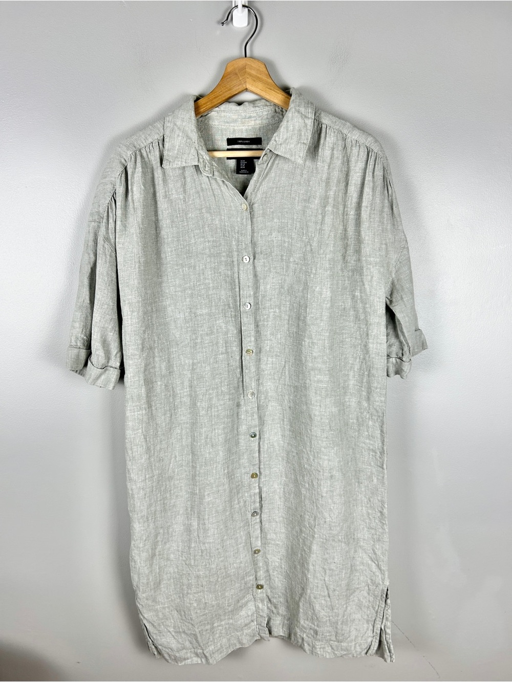 TAHARI 100%Linen Shirt Dress Midi Length Sz Med Coastal Lightweight Travel Beach